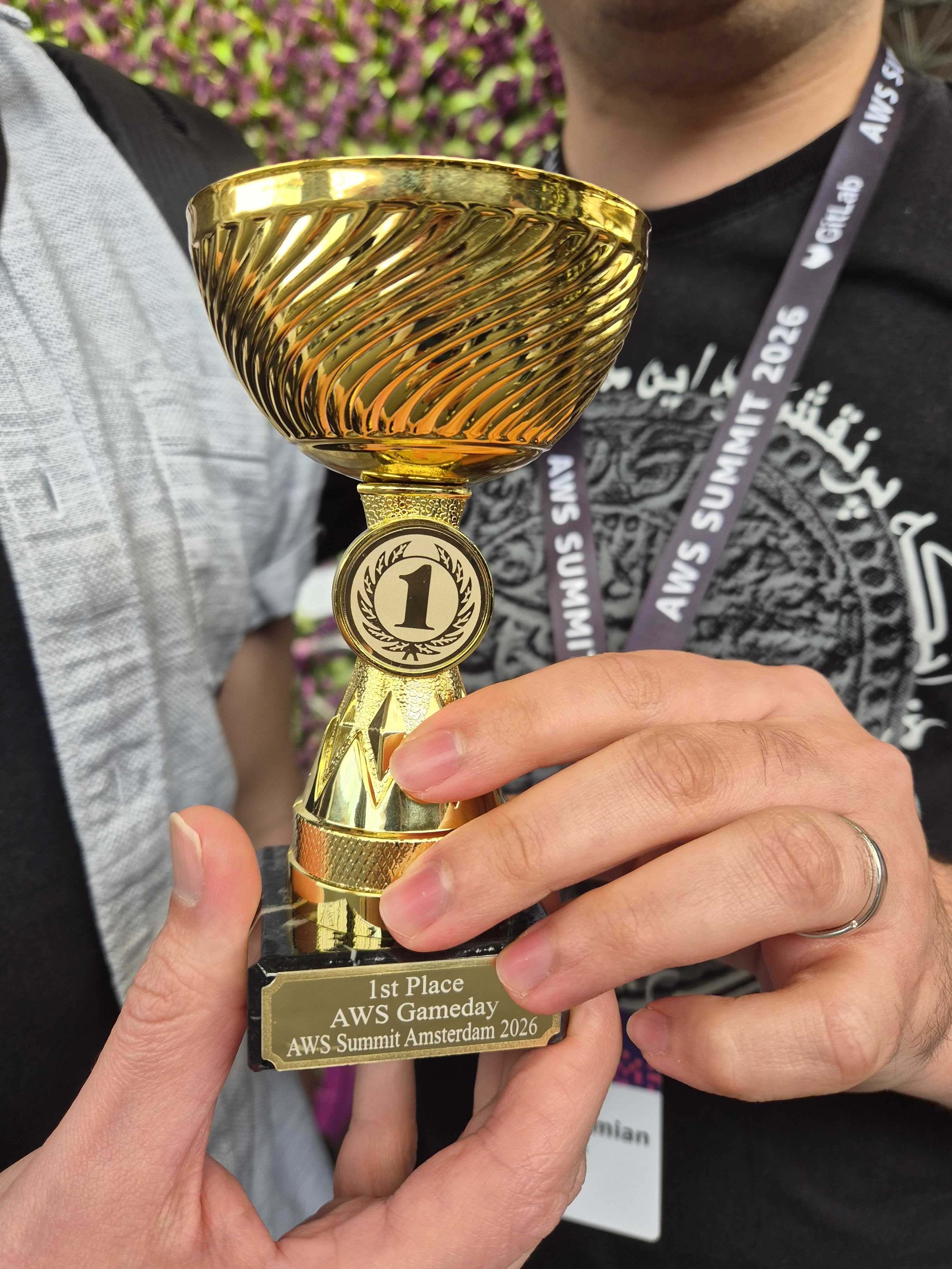 1st Place trophy from AWS GameDay at AWS Summit Amsterdam 2026