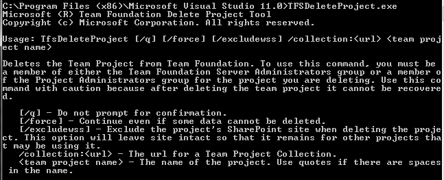 TFSDeleteProject parameters